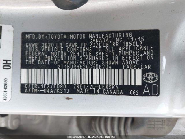 Photo 8 VIN: 2T1BURHE3GC566204 - TOYOTA COROLLA 