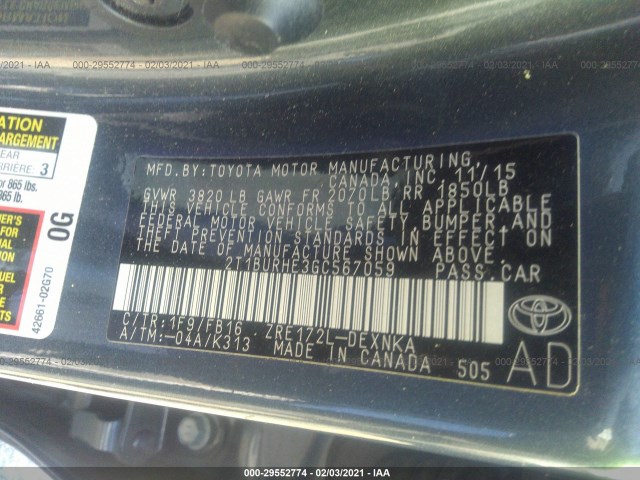 Photo 8 VIN: 2T1BURHE3GC567059 - TOYOTA COROLLA 