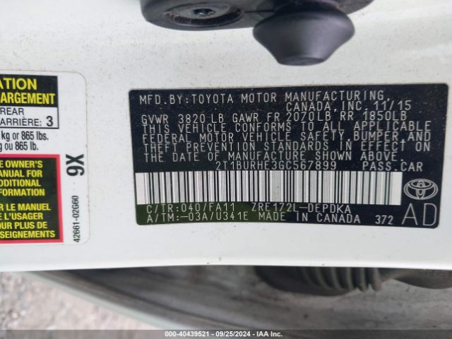 Photo 8 VIN: 2T1BURHE3GC567899 - TOYOTA COROLLA 