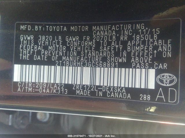 Photo 8 VIN: 2T1BURHE3GC568891 - TOYOTA COROLLA 