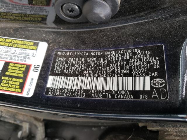 Photo 9 VIN: 2T1BURHE3GC577641 - TOYOTA COROLLA L 