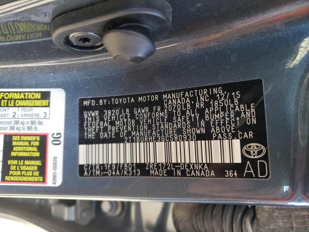 Photo 9 VIN: 2T1BURHE3GC580930 - TOYOTA COROLLA L 