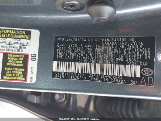 Photo 8 VIN: 2T1BURHE3GC598134 - TOYOTA COROLLA 