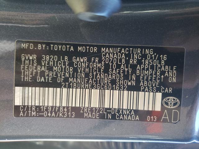 Photo 9 VIN: 2T1BURHE3GC601632 - TOYOTA COROLLA L 