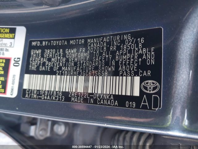 Photo 8 VIN: 2T1BURHE3GC615658 - TOYOTA COROLLA 