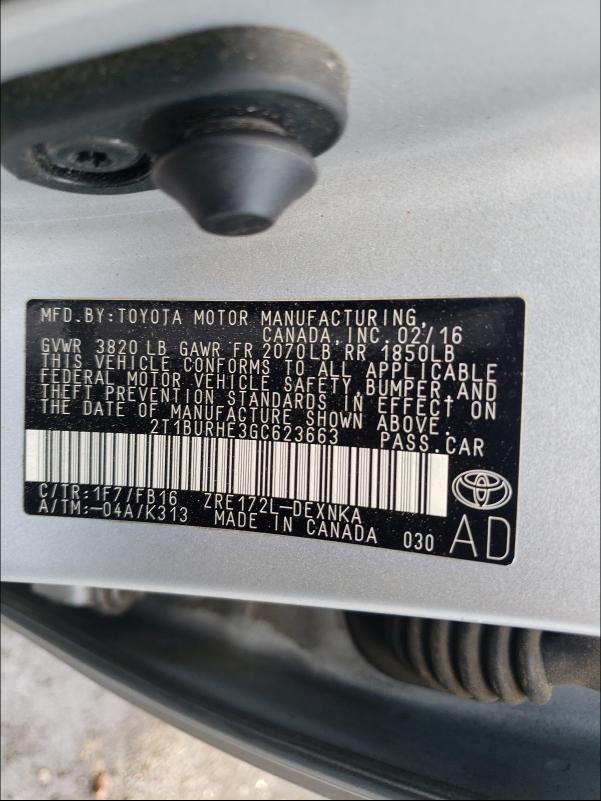 Photo 9 VIN: 2T1BURHE3GC623663 - TOYOTA COROLLA L 