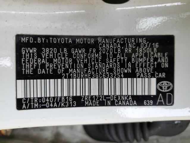 Photo 12 VIN: 2T1BURHE3GC633254 - TOYOTA COROLLA L 