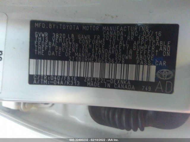 Photo 8 VIN: 2T1BURHE3GC636378 - TOYOTA COROLLA 