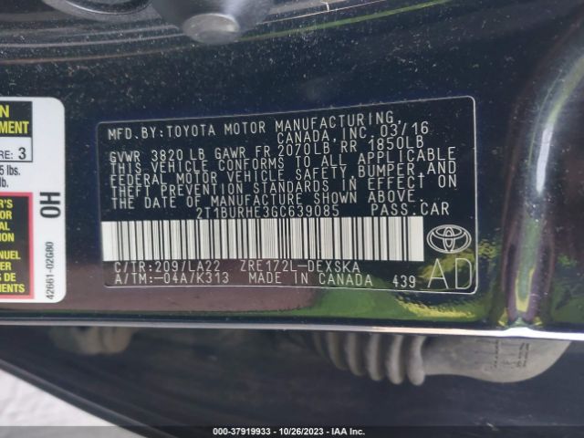 Photo 8 VIN: 2T1BURHE3GC639085 - TOYOTA COROLLA 