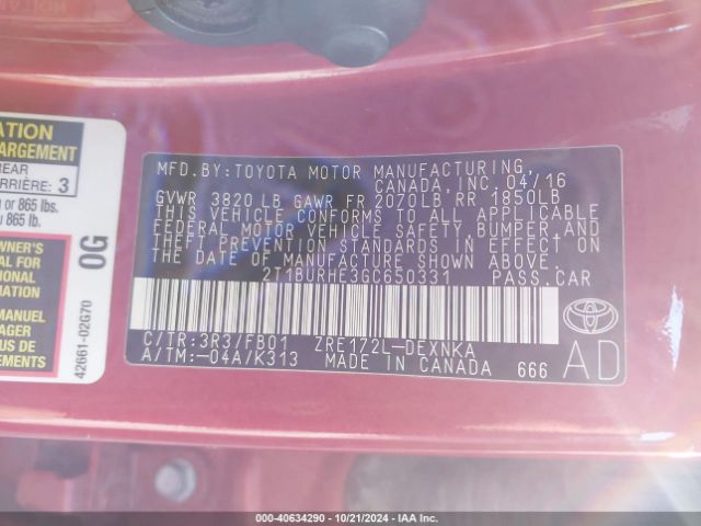 Photo 8 VIN: 2T1BURHE3GC650331 - TOYOTA COROLLA 