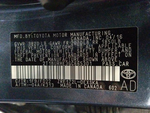 Photo 9 VIN: 2T1BURHE3GC665301 - TOYOTA COROLLA L 