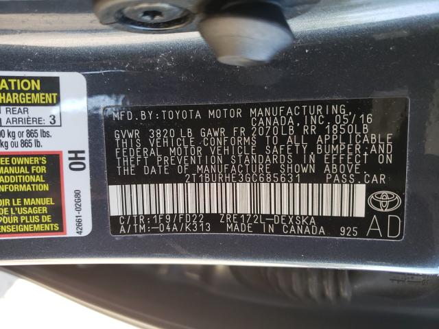 Photo 9 VIN: 2T1BURHE3GC685631 - TOYOTA COROLLA L 