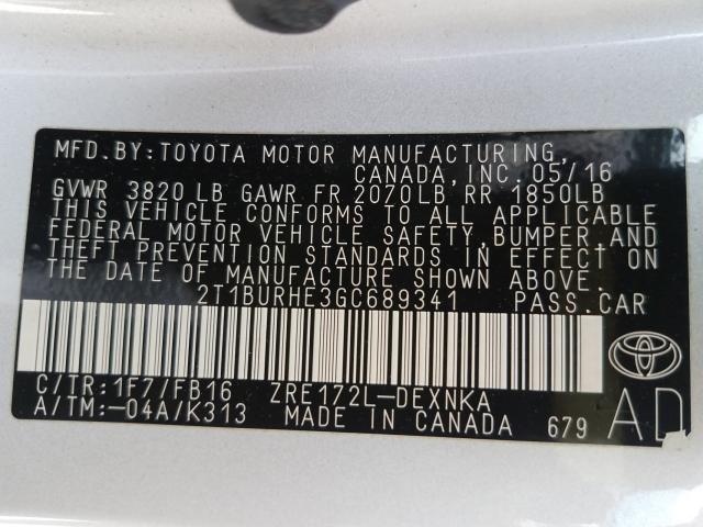 Photo 9 VIN: 2T1BURHE3GC689341 - TOYOTA COROLLA L 