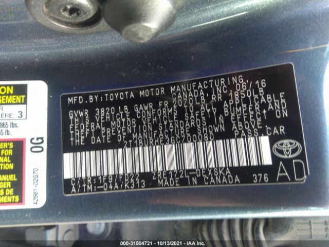 Photo 8 VIN: 2T1BURHE3GC700080 - TOYOTA COROLLA 