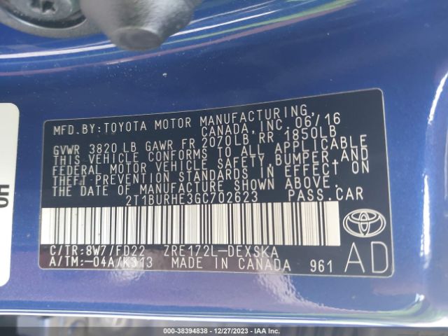 Photo 8 VIN: 2T1BURHE3GC702623 - TOYOTA COROLLA 