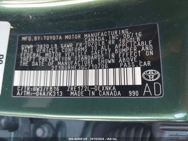 Photo 8 VIN: 2T1BURHE3GC710706 - TOYOTA COROLLA 