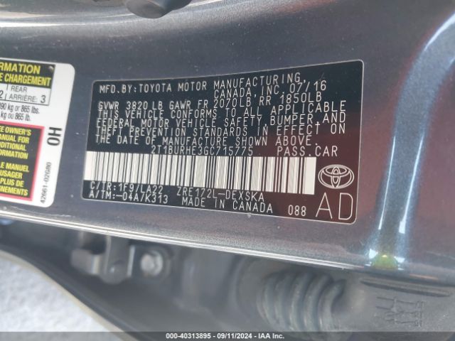 Photo 8 VIN: 2T1BURHE3GC715775 - TOYOTA COROLLA 