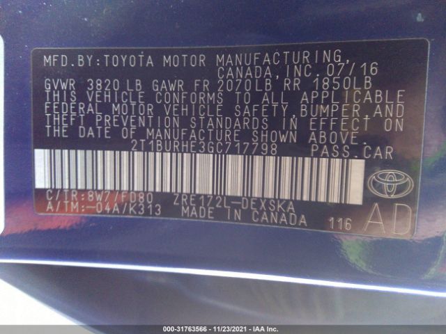 Photo 8 VIN: 2T1BURHE3GC717798 - TOYOTA COROLLA 