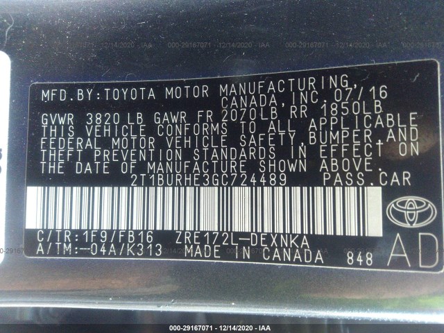 Photo 8 VIN: 2T1BURHE3GC724489 - TOYOTA COROLLA 