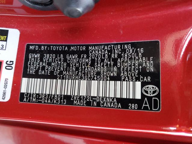 Photo 11 VIN: 2T1BURHE3GC745004 - TOYOTA COROLLA L 