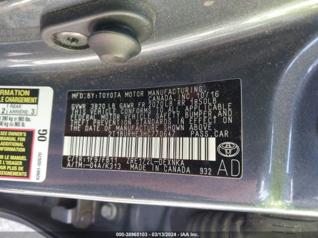 Photo 8 VIN: 2T1BURHE3HC770647 - TOYOTA COROLLA 