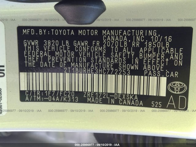 Photo 8 VIN: 2T1BURHE3HC772253 - TOYOTA COROLLA 