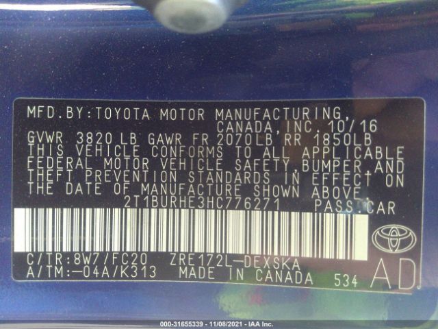 Photo 8 VIN: 2T1BURHE3HC776271 - TOYOTA COROLLA 