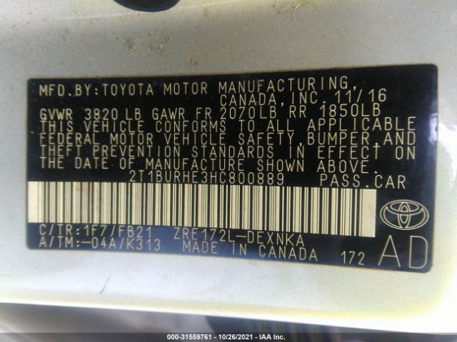 Photo 8 VIN: 2T1BURHE3HC800889 - TOYOTA COROLLA 