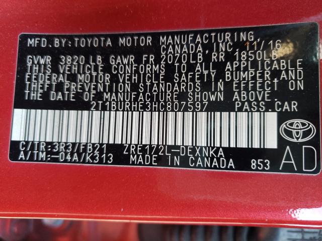 Photo 9 VIN: 2T1BURHE3HC807597 - TOYOTA COROLLA 