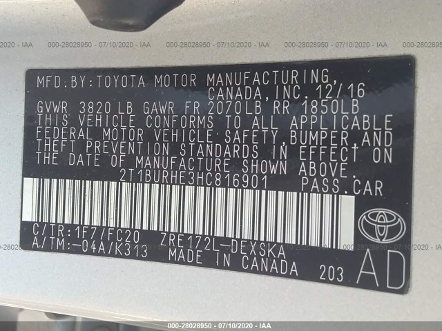 Photo 8 VIN: 2T1BURHE3HC816901 - TOYOTA COROLLA 