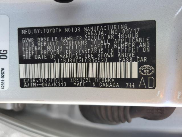 Photo 12 VIN: 2T1BURHE3HC836520 - TOYOTA COROLLA L 