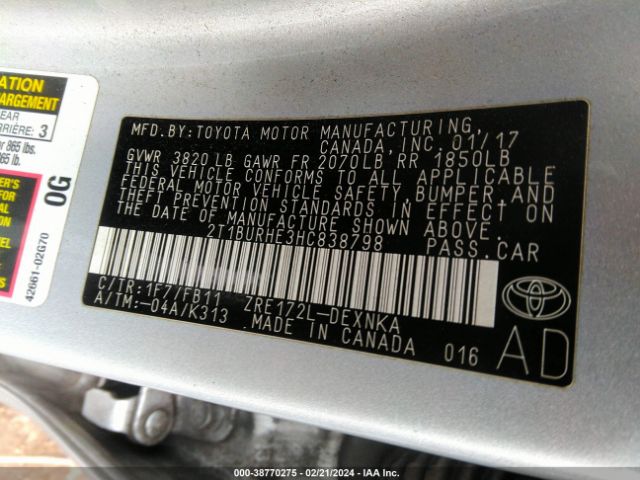 Photo 8 VIN: 2T1BURHE3HC838798 - TOYOTA COROLLA 