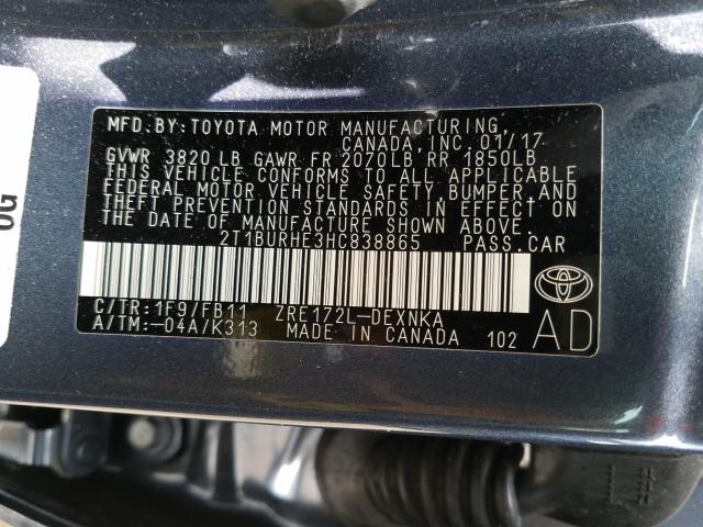 Photo 9 VIN: 2T1BURHE3HC838865 - TOYOTA COROLLA L 