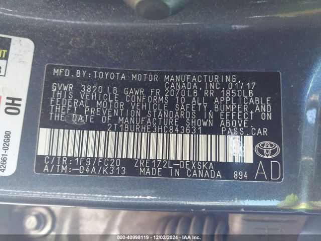 Photo 8 VIN: 2T1BURHE3HC843631 - TOYOTA COROLLA 