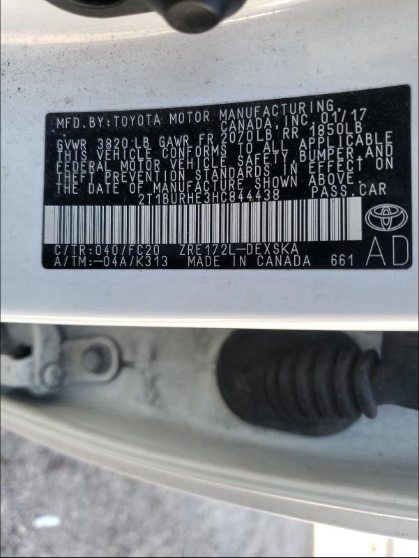 Photo 9 VIN: 2T1BURHE3HC844438 - TOYOTA COROLLA L 