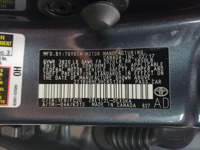 Photo 9 VIN: 2T1BURHE3HC851387 - TOYOTA COROLLA L 