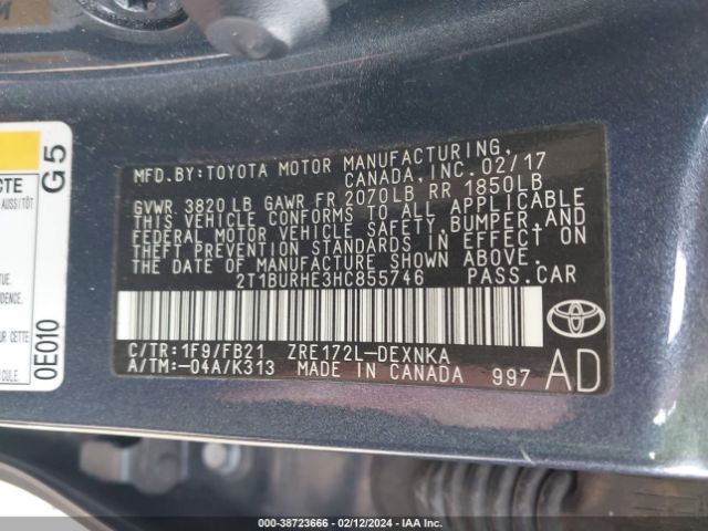 Photo 8 VIN: 2T1BURHE3HC855746 - TOYOTA COROLLA 