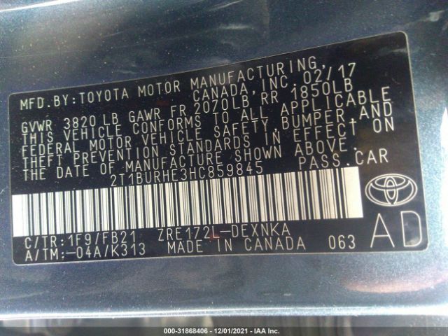 Photo 8 VIN: 2T1BURHE3HC859845 - TOYOTA COROLLA 