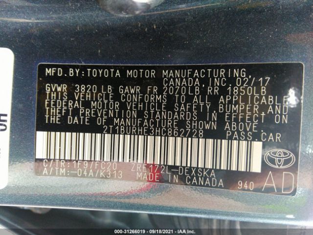 Photo 8 VIN: 2T1BURHE3HC862728 - TOYOTA COROLLA 