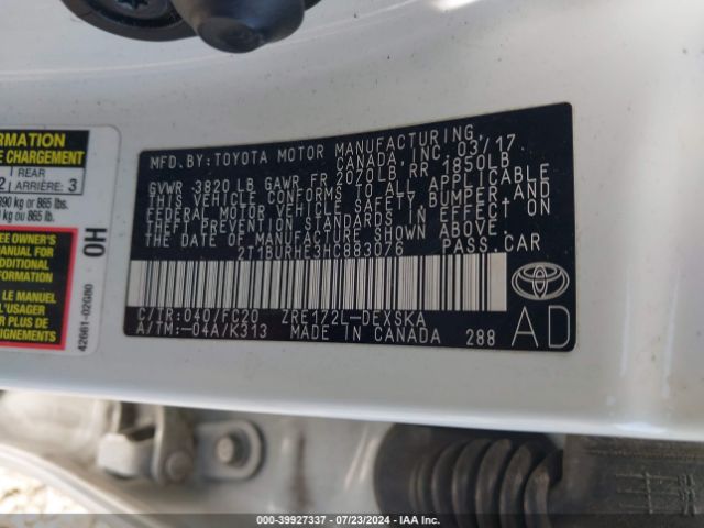 Photo 8 VIN: 2T1BURHE3HC883076 - TOYOTA COROLLA 