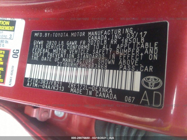 Photo 8 VIN: 2T1BURHE3HC883868 - TOYOTA COROLLA 