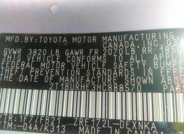 Photo 8 VIN: 2T1BURHE3HC888570 - TOYOTA COROLLA 