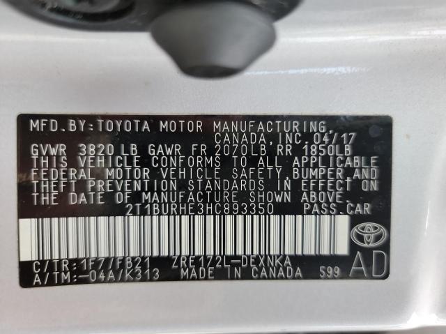 Photo 9 VIN: 2T1BURHE3HC893350 - TOYOTA COROLLA L 