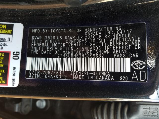 Photo 9 VIN: 2T1BURHE3HC899682 - TOYOTA COROLLA L 