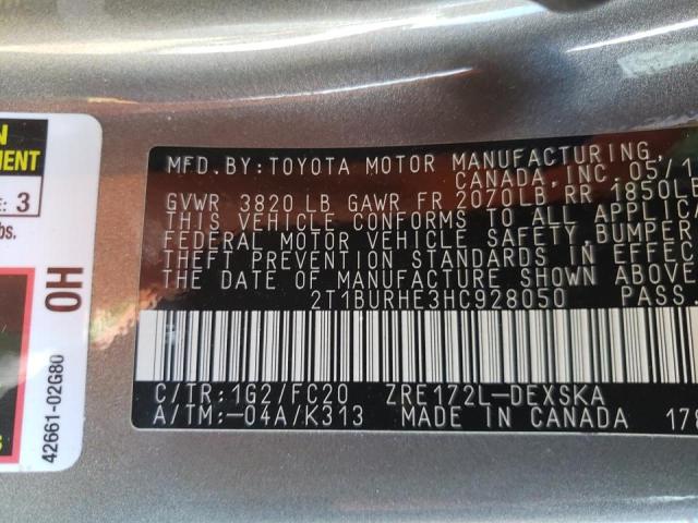 Photo 9 VIN: 2T1BURHE3HC928050 - TOYOTA COROLLA L 