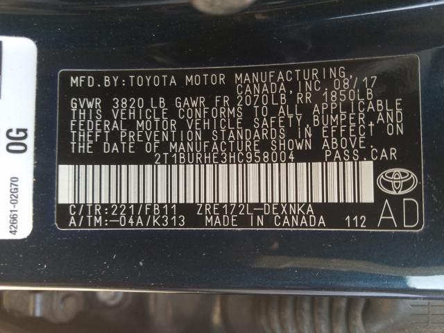 Photo 9 VIN: 2T1BURHE3HC958004 - TOYOTA COROLLA L 