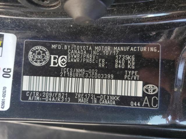 Photo 11 VIN: 2T1BURHE3JC003399 - TOYOTA COROLLA L 