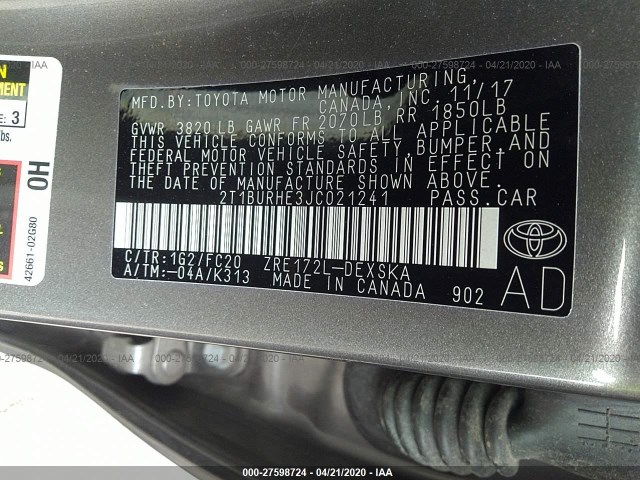 Photo 8 VIN: 2T1BURHE3JC021241 - TOYOTA COROLLA 