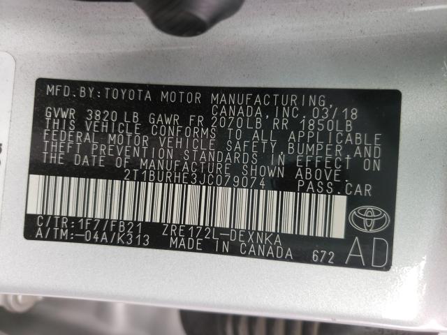 Photo 9 VIN: 2T1BURHE3JC079074 - TOYOTA COROLLA L 