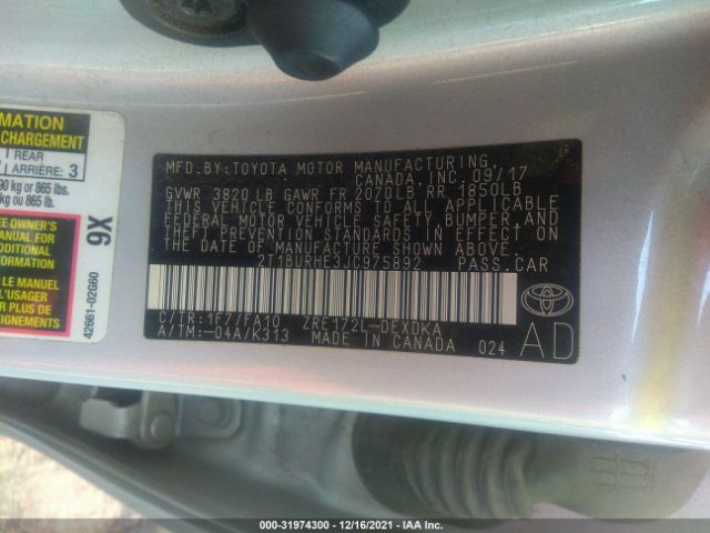 Photo 8 VIN: 2T1BURHE3JC975892 - TOYOTA COROLLA 